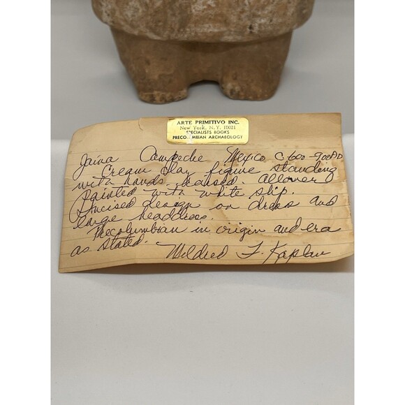 Pre Columbian Jaina Maya Pottery Figure Standing Woman Arms Raised Headdress Lrg - Picture 2 of 16